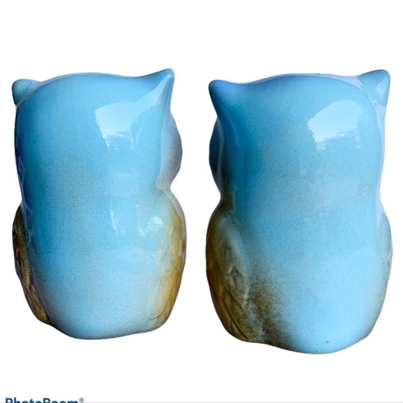 Blue Owl Salt and Pepper Shaker Set Glazed Ceramic Owl Decor 2 Piece Set - Picture 3 of 14
